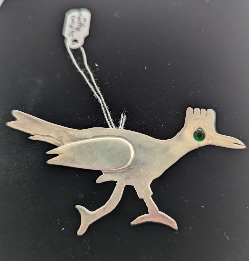 Sterling Silver Roadrunner Pin/Brooch 3" Glued pin back OOAK signed cowgirl